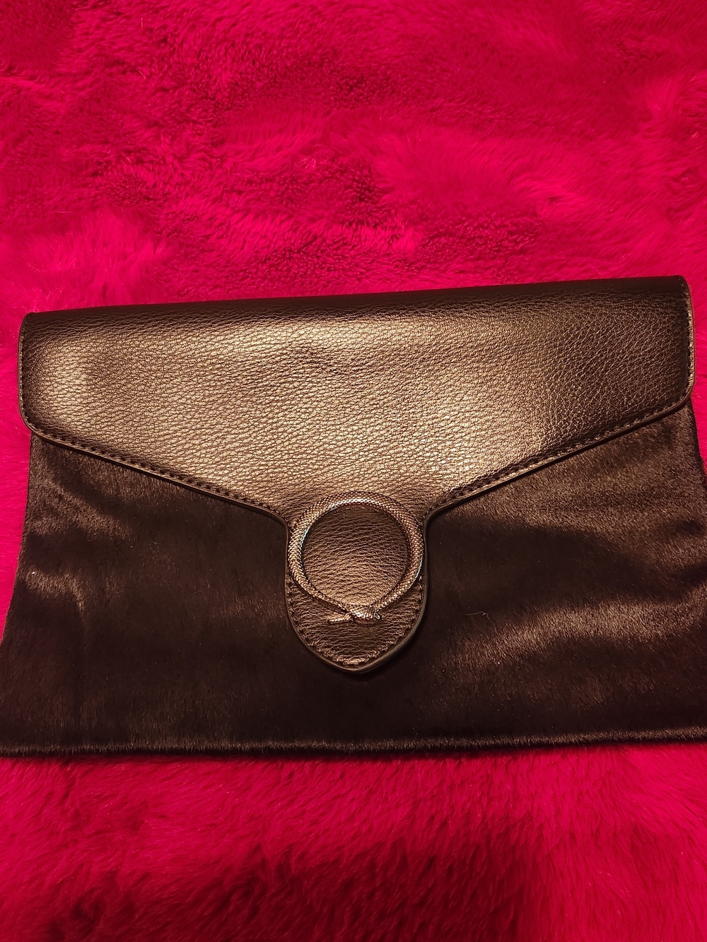 Leather and Haircalf Black Envelope Clutch
